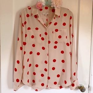 Loft US size M tan and red polka dot button down